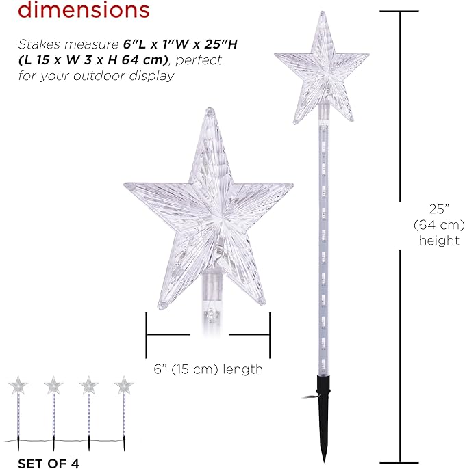 Alpine Corporation Holiday Décor Shooting Star Garden Stake with LED Lights, 4-Pack, Christmas Decoration