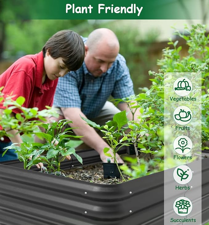 4.3x3x1 FT Raised Garden Bed with Steel Cable, Elevated PP Planter Box Stand for Gardening, Backyard Patio Ground Raised Bed for Planting Vegetables Flower Herb and Succulents, Black