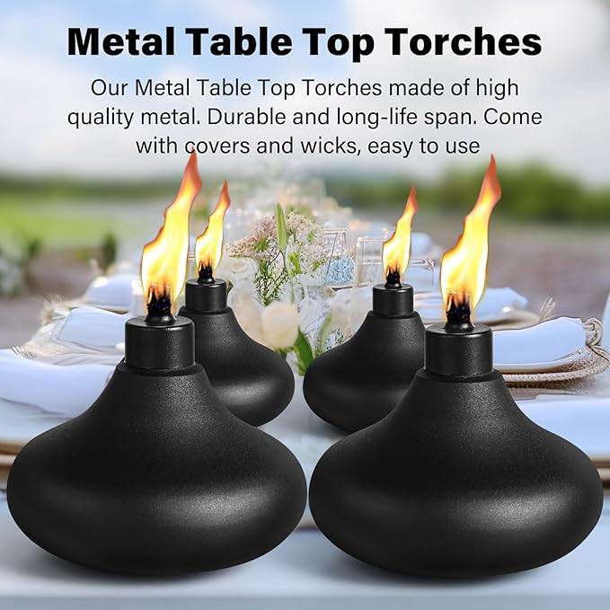 6 Pack Metal Table Top Torches, 24.5oz Citronella Torches for Outside, Refillable Flame Light Torch, Decorative Tabletop Lantern for Yard, Patio, Deck, Garden, Party, Landscape