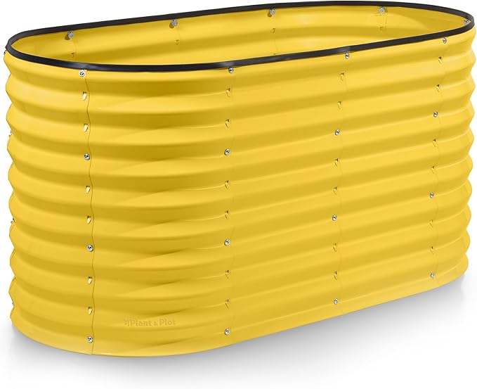 Galvanized Raised Garden Beds Outdoor // 4×2×2 ft Planter Raised Beds for Gardening, Vegetables, Flowers // Large Metal Garden Box (Yellow) // Patented Tool-Free Design