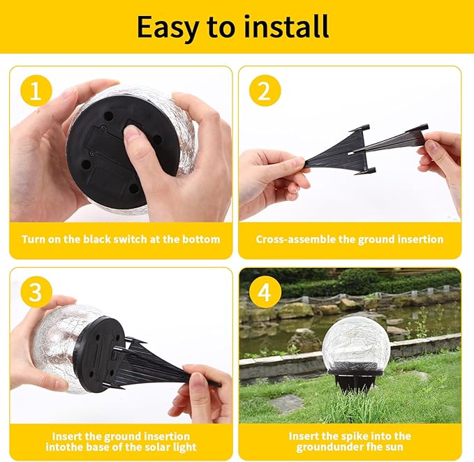 Garden Decoration, Cracked Glass Solar Globe Lights for Yard Pathway Patio Halloween Christmas Outside Decor,Warm White 2 Pack 50 LED(4.7”)