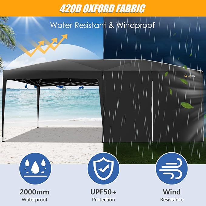 HOTEEL 10x20 Pop up Canopy with 6 Sidewalls, One Push Instant Setup Outdoor Canopy Tent with Reinforce Rod, Weight Bag, for Parties, Events, Black