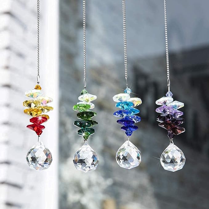 4PCS Crystal Hanging Sun Catchers for Window Indoor Rainbow Maker Suncatchers Crystals Ball Prism Chakra Octagon Bead Decor for Home Garden