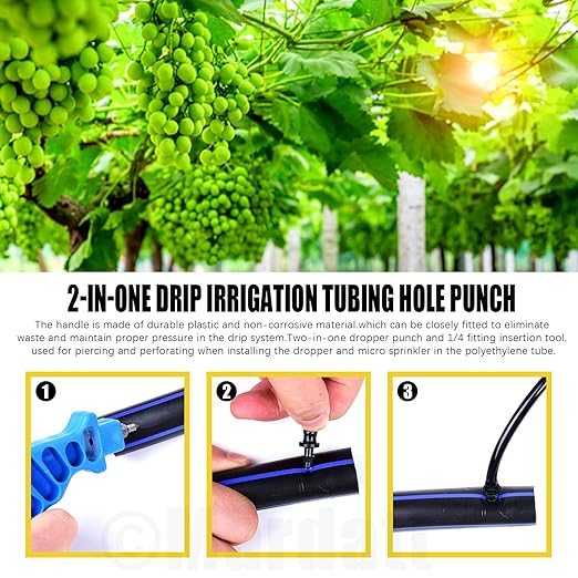 32Pcs Drip Irrigation Tubing Hole Punch & Fitting Insertion Tool with 1/2" 3/8” Drip Tube Closure Connectors End Cap Plugs for 5/8" 25/32" 1" Pipe Garden Greenhouse Agricultural Watering