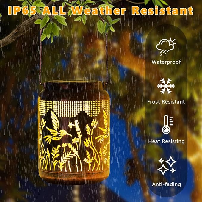 2 Pack Dragonfly Solar Lanterns Outdoor Waterproof 6.9" Metal Hanging Solar Lights Outdoor LED Light Dragonfly Decorative Lantern for Patio,Porch,Yard,Garden Decor,Birthday Gifts for Women Mom