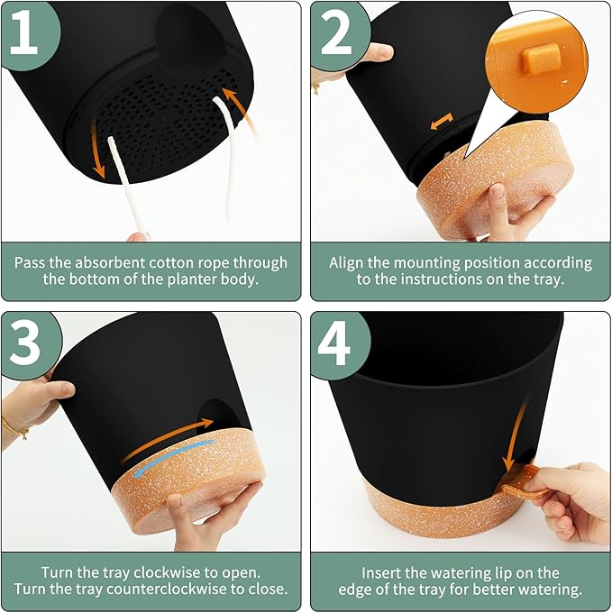 GARDIFE 10/9/8 inch Plant pots, planters for Indoor Plants, self Watering Plant Pot, Flower pots, Black