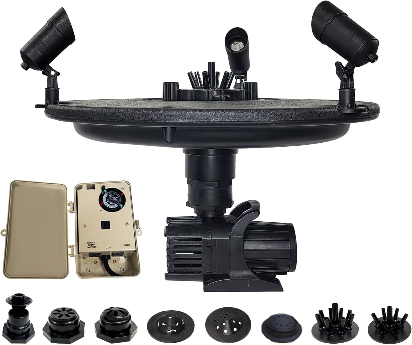 HALF OFF PONDS Floating Fountain – 3/4 HP Pond Aerator, 200' Cord – 8,000 GPH Water Pump – 11 Spray Patterns - Color-Changing LED Lights & Control Box – for Ponds, Lakes & Water Gardens