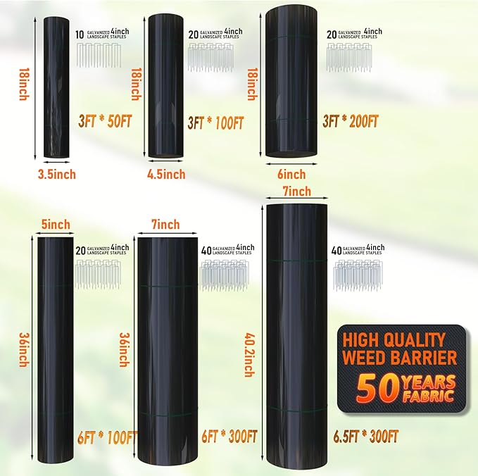 3Size Weed Barrier Landscape Fabric Heavy Duty Woven Ground Cover Weed Cloth Geotextile Fabric Driveway Fabric (3x100FT)