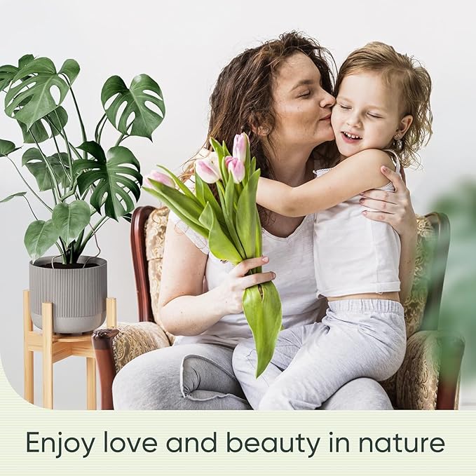 Adjustable Plant Stand, Bamboo Plant Stand Indoor with Tray, Wood Plant Stand for 8 to 12 inches Flower Pots, Single Mid Century Modern Plant Stand for Indoor Plants, Natural