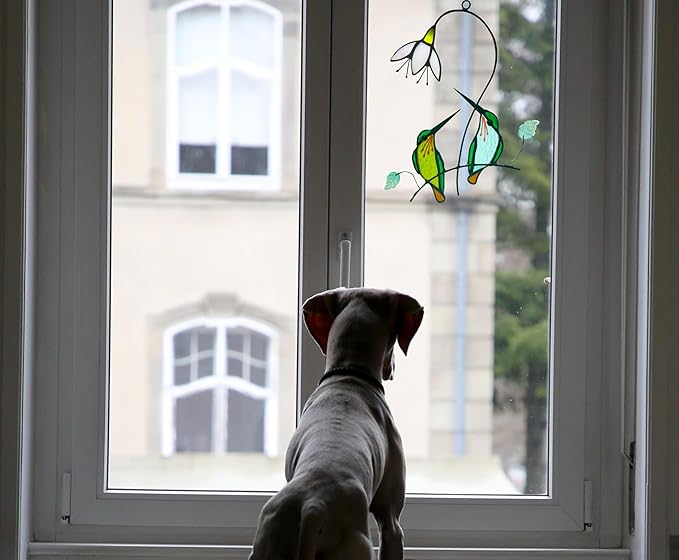 Hummingbird with Flower Stained Glass Suncatcher Bird Stained Glass Window Hangings Hummingbird Gift for Women Home Decor