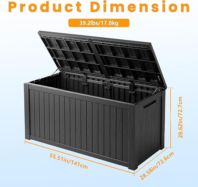 200 Gallon Outdoor Storage Box Waterproof Lockable Resin Deck Box Large, Patio Storage Bin for Pool Accessories Cushion Furniture, Garden Tools, UV-Resistant Outside Delivery Black