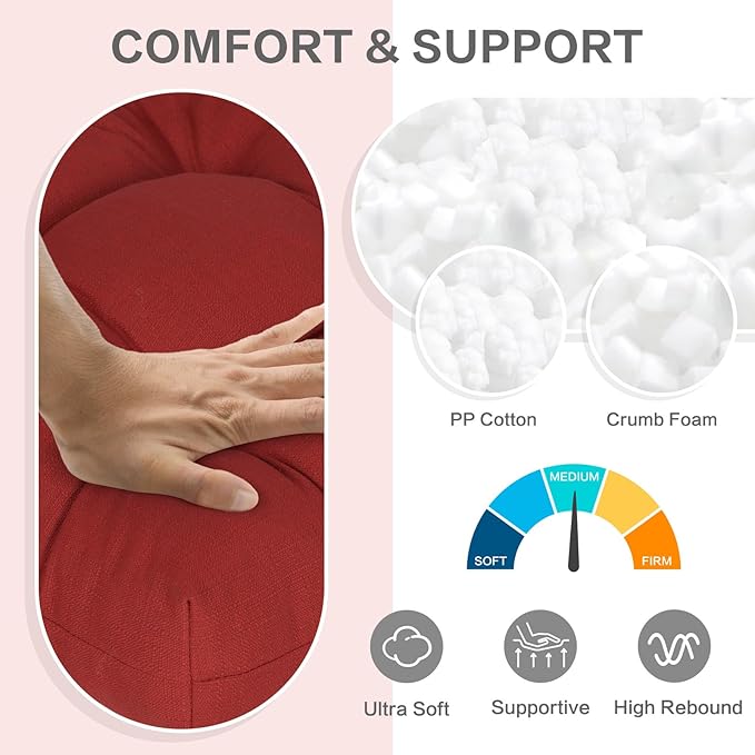 Aoodor 19" x 19" x 5" Tufted Outdoor Chair Cushions, Water Resistant & Fade Resistant Polyester Dining Chair Pads with 2 Straps for Patio Furniture, Set of 2