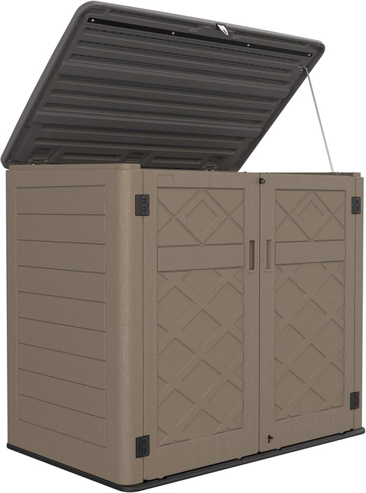 HOMSPARK Storage Shed Weather Resistance, Multi-Purpose Outdoor Storage Cabinet Waterproof, Outdoor Storage Cabinet for Bike, Garbage Cans, Lawnmower, Garden Accessories (coffee, Extra Large-48 cu ft)
