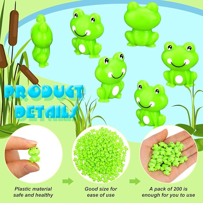 200 Pcs Mini Frog Garden Decor Green Frog Figurines Tiny Frogs Bulk Plastic Frogs Little Frogs for Fairy Moss Landscape DIY Craft Accessories Home Ornament Dollhouse(Luminous Style)