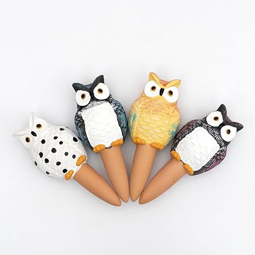 4 Pack Terra Cotta Watering Spikes, Owl Shape Terracotta Watering Spike, Vacation Self Watering Planter Insert, Automatic Plant Waterer for Indoor Outdoor Plants