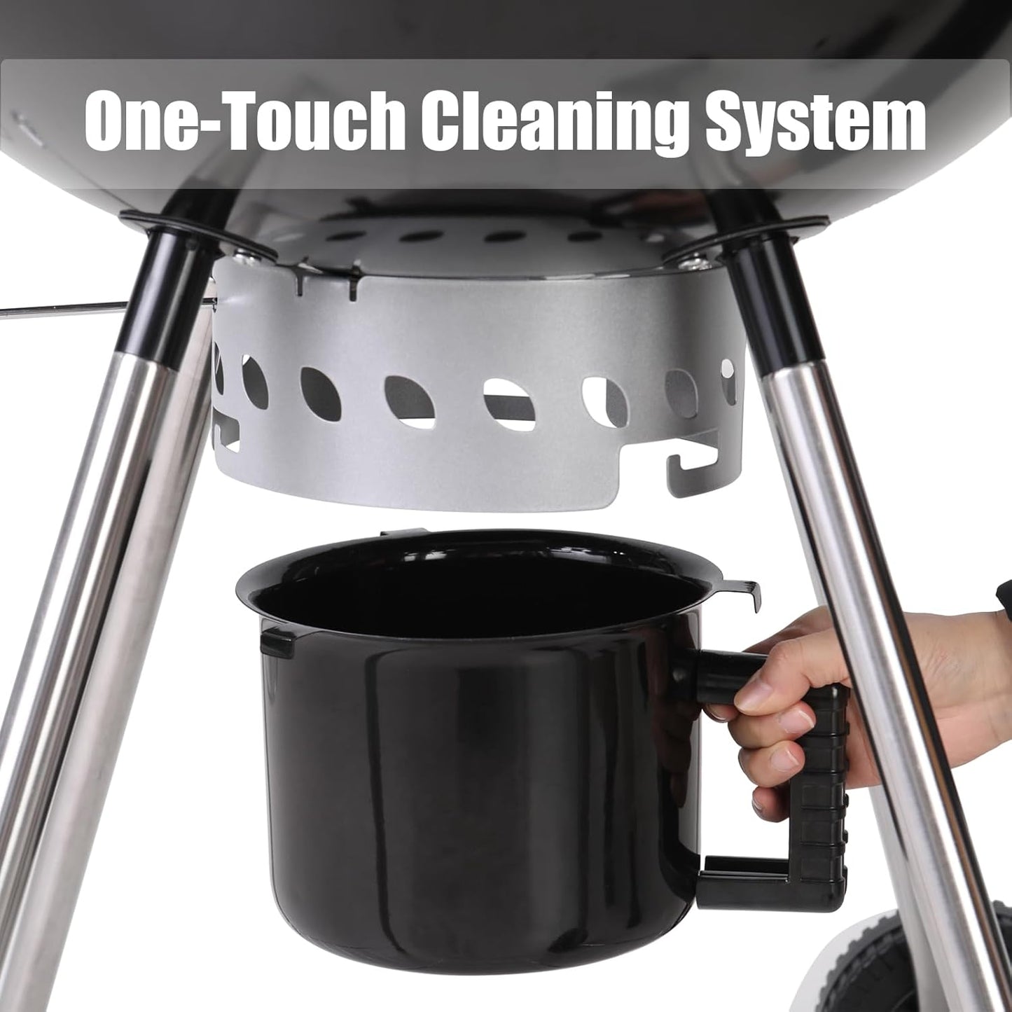 GREEN PARTY 22 inch Kettle Charcoal BBQ Grill with Wheels, Portable Charcoal Grill with Porcelain-Enameled Lid & Ash Catcher for Outdoor Cooking Barbecue Camping Picnics Tailgating