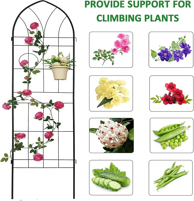 2 Pack Metal Garden Trellis 78.7" H Garden Fence Rustproof Trellis for Climbing Plants Support Roses Flower Outdoor Lawn Black