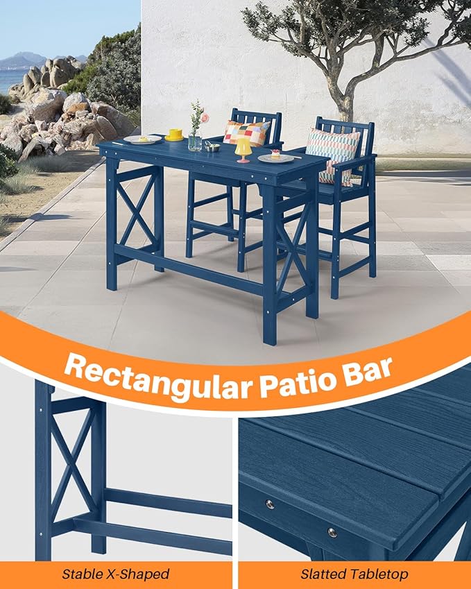 HDPE Outdoor Bar Table, 41" Rectangular Patio Bar Tables, Outdoor Counter Height Table Adirondack Patio Bar Height Table, HDPE Outside Pub Tables for Outside, Balcony, Deck, Poolside, Navy