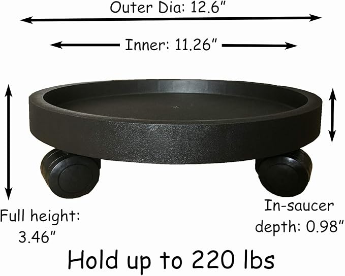 2 Pack of 12.6 Inch Heavy Duty Plant Caddy with Wheels,Rolling Plant Stand Pot Trolley,Wheeled Planter Saucer Tray,Potted Flower Mover Dolly with Casters Round Coaster for Indoor Outdoor