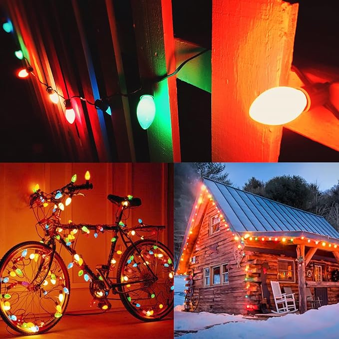 25FT C9 Christmas Lights Multi-Color String Lights with 26 Incandescent Christmas Lights, Outdoor String Light for Patio Christmas Tree Decor, 7 Watt Ceramic C9 Lights C9/E17 Base