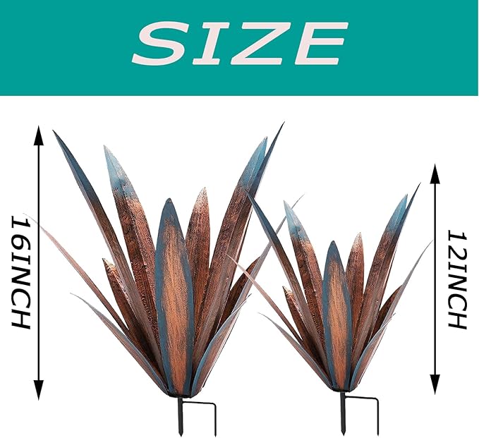 2 PCS Metal Agave Sculpture Decoration, Vintage Country Hand-Painted Sculpture DIY Metal Agave Plant, Home Garden Courtyard Lawn Outdoor Decoration (2PCS)