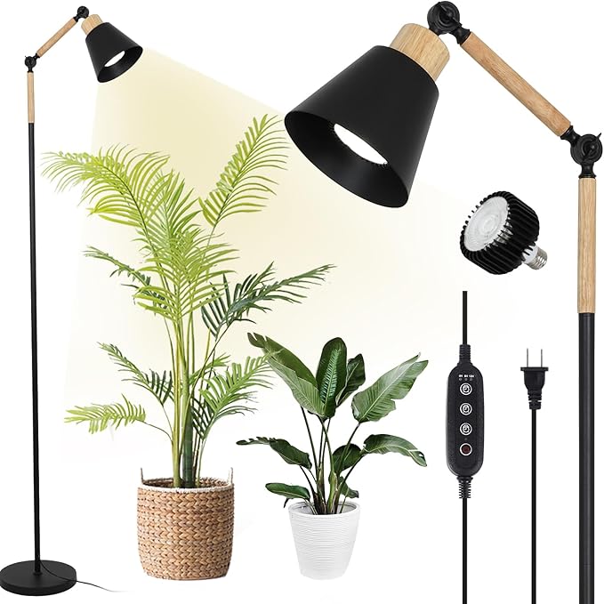 HMVPL Grow Lights for Indoor Plants Full Spectrum, Plant Lights for Indoor Growing with 20W COB Grow Light Blub, 4/8/12H Timer, Standing Tall Grow Lamp for Middle Large Plants(75'', Height Adjustable)