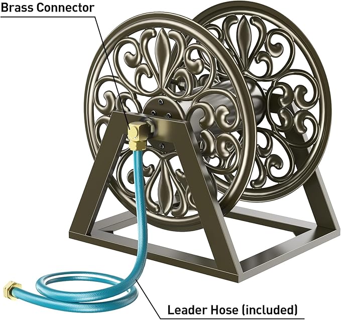 GOFORWILD Garden Wall/Floor Mount Hose Reel, Decorative Hose Reel, Garden Heavy-Duty Water Hose Holder Winder, Holds 200-Feet of 5/8-Inch Hose