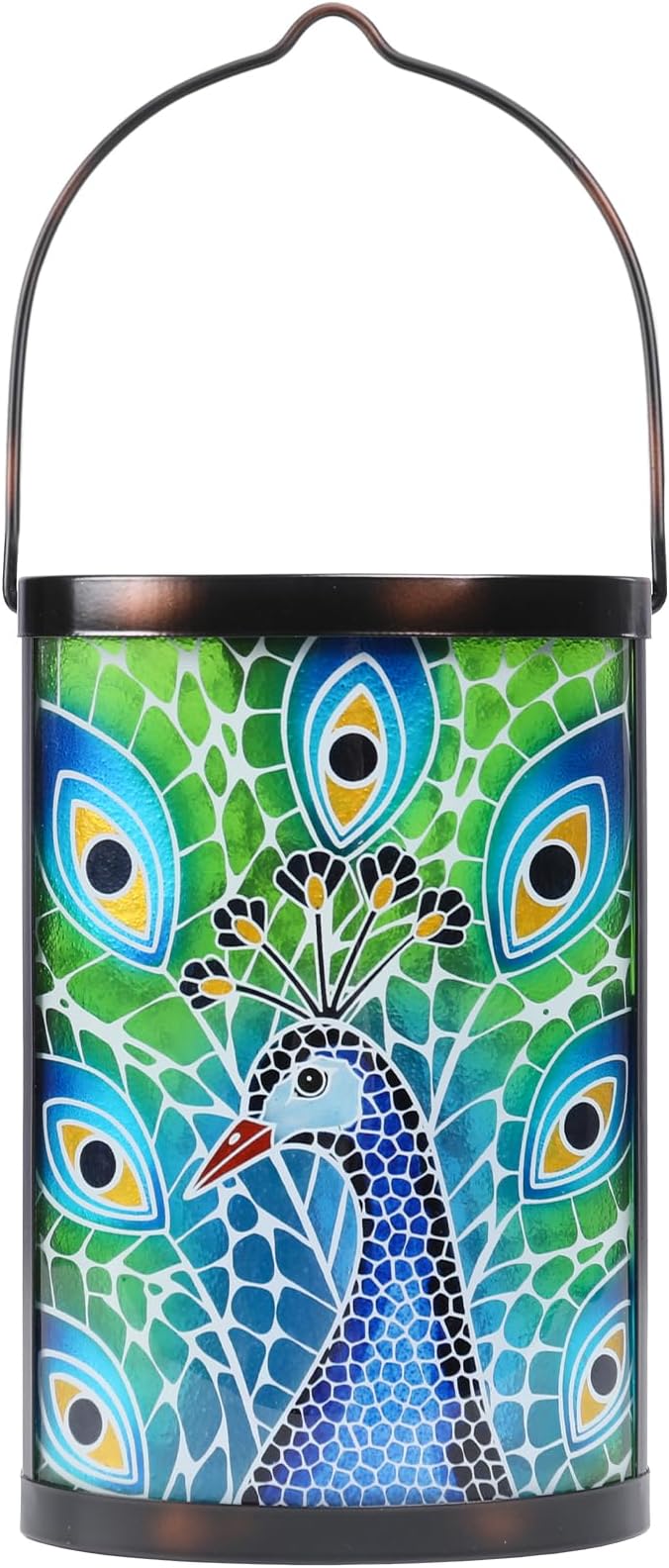 Hanging Solar Lantern Outdoor Waterproof Peacock Solar Lights Glass Tabletop Decorative Lamp for Outdoor Patio Garden Outside Yard Decor