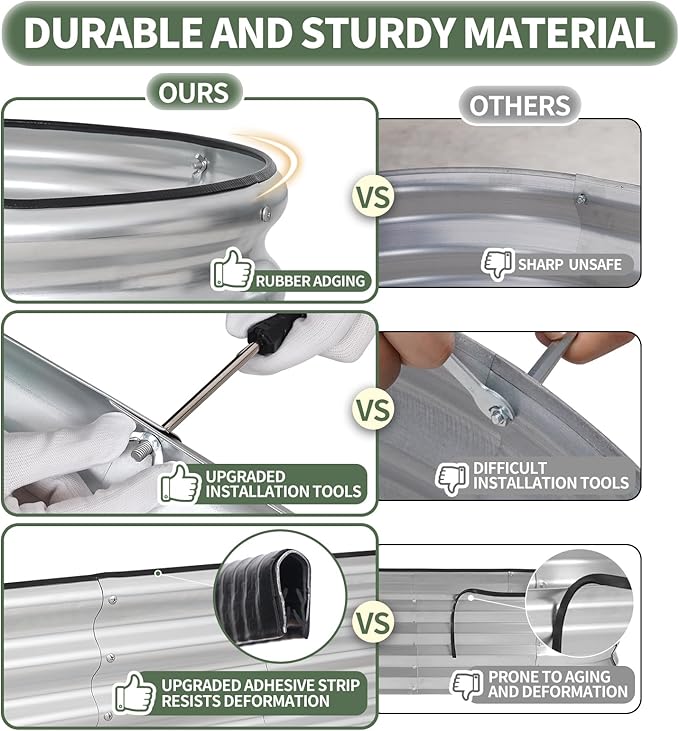 1MORE Galvanized Raised Garden Bed- Planter Garden Boxes Outdoor, Raised Beds for Gardening, 8x2x1ft Metal Garden Bed Kit for Vegetables Flower, Planter Raised Beds with Protective Tape & Tools.Silver