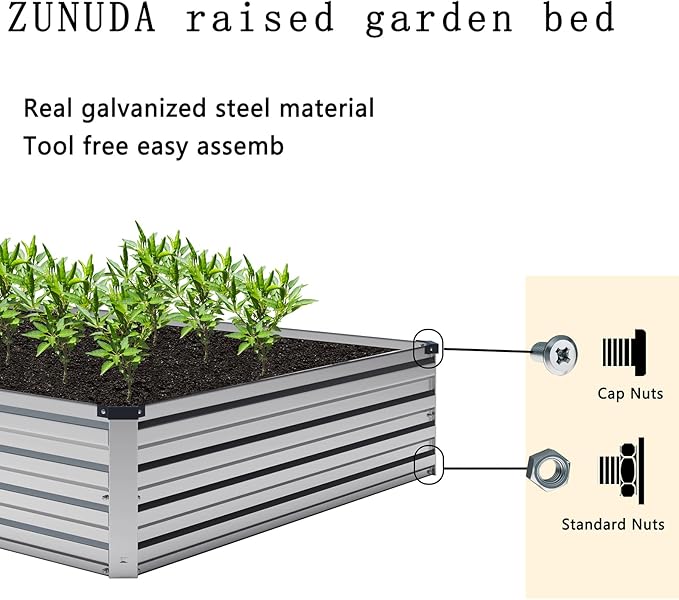 Galvanized Raised Garden Bed,12×2×1FT Metal Planting Box for Outdoor Vegetable, Herb,Planter Gardening (Silver)