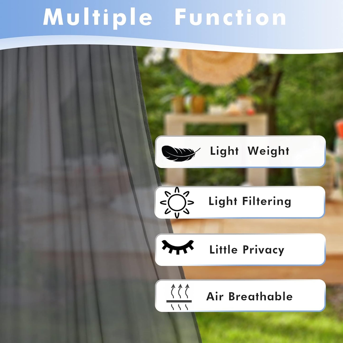 HolidayIdeas Outdoor Sheer Curtains for Patio Waterproof, 2 Panels - 54 x 95 Inch - Grey Light Filtering Voile Outside Curtains Grommet Drapes for Front Porch, Gazebo, Pergola, Backyard