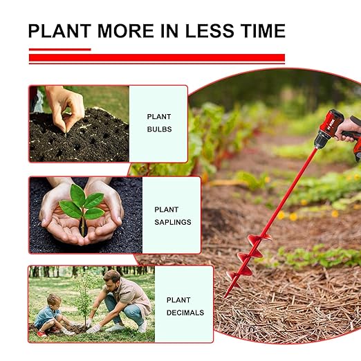 Garden Auger Drill Bit 1.6x9 in for Planting, Ground Earth Spiral Bit for 3/8" Hex Drive, Yard Auger for Bulbs, Hole Digger for Flowers, Bedding Digging Planter Tool