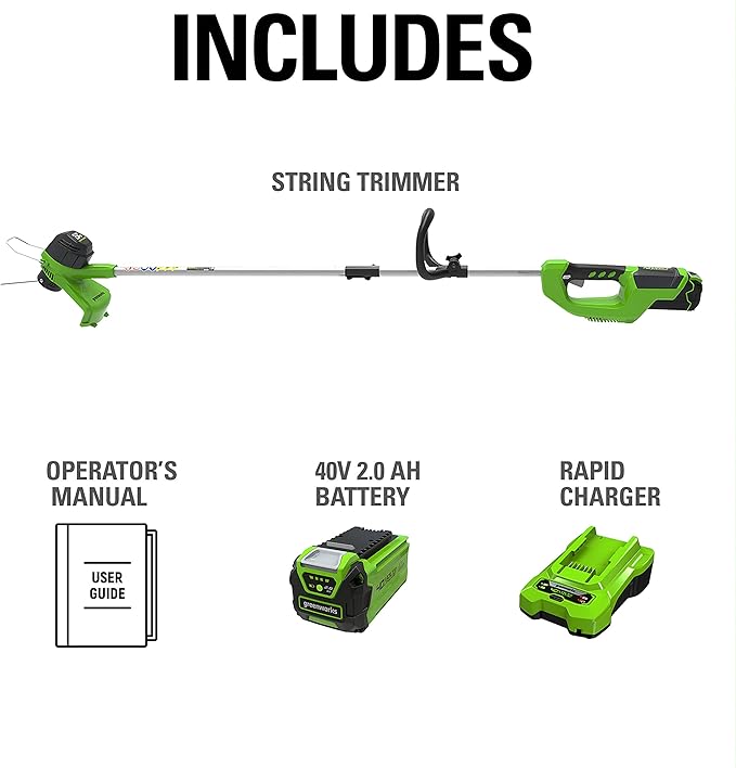 Greenworks 40V 12" Cordless String Trimmer, 2.0Ah Battery and Charger Included