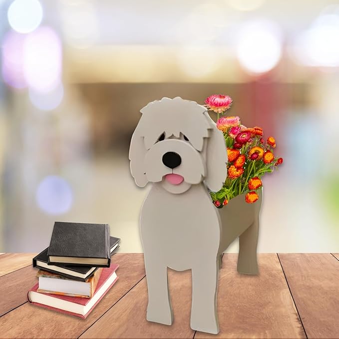 Golden Doodle Dog Planter Plant Pots,Cute Garden Dog Flower Planter,Large Dog Planters Birthday Gifts for Women,Office,Indoor/Outdoor Decor（9.84 * 9.06 * 17in）