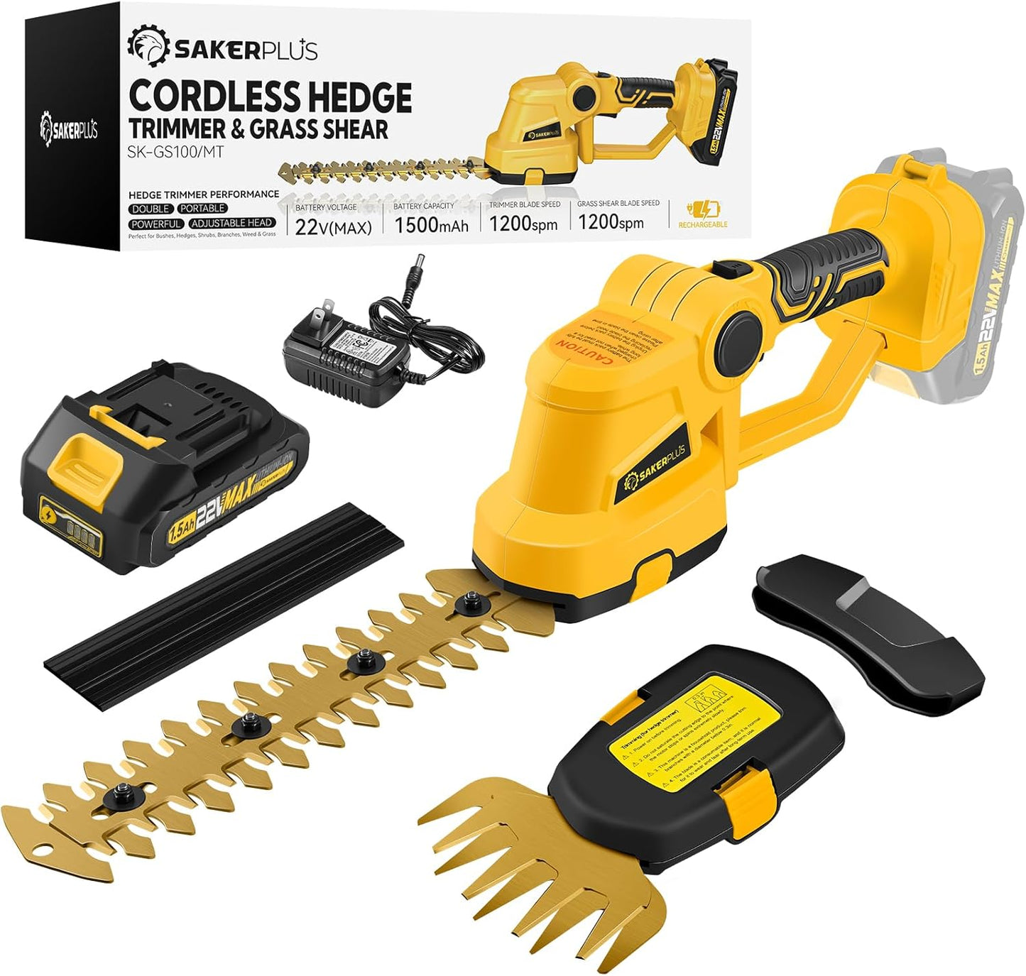 Hedge Trimmer Cordless, 2 in 1 Grass Shears Hedheld and Electric Hedge Trimmer, 22V Mini Battery Hedge Trimmers Clippers with Rechargeable Battery and Charger for Garden and Lawn