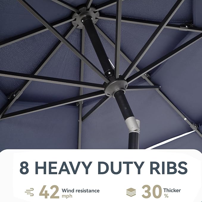 GREEN PARTY 10ft Outdoor Patio Umbrella, Auto-Tilt Market Table Umbrellas with Crank, 8 Sturdy Ribs & 1.5" Pole UV Protection for Garden Deck Backyard Pool