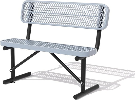 4/6/8 Feet Park Bench for Outside Heavy Duty Metal, Garden Benches Outdoor Bench with Backrest & Portable Frame, for Shopping Malls Stores Parks Patios Decks, Grey