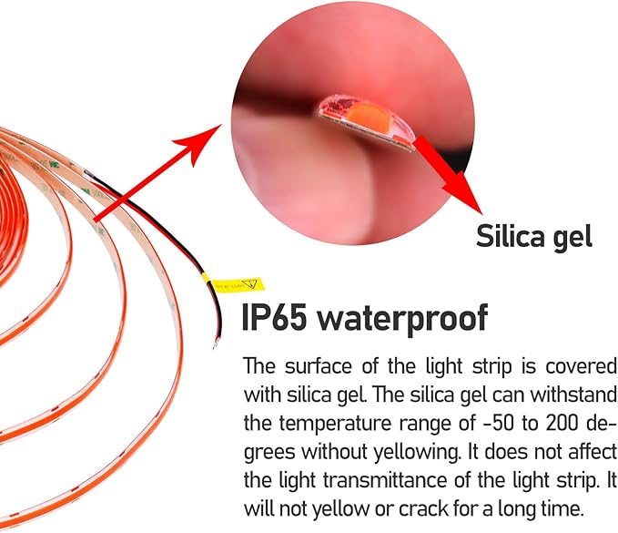 32.8ft(10M) DC 24V Red COB LED Strip Light IP65 Waterproof 3840LEDs Uniform Glow Dotless Flexible LED Tape Lights for DIY Garden Backyard Hallways Stairs Decoration(No Power Supply)