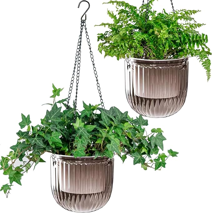 6.5 Inch 2 Pcs Self Watering Hanging Planter Indoor Plant Pots Drainage Holes, Outdoor Hanging Planters Flower Pot Basket, Visible Water Level, Plant Hanger Home Decor, Gardening