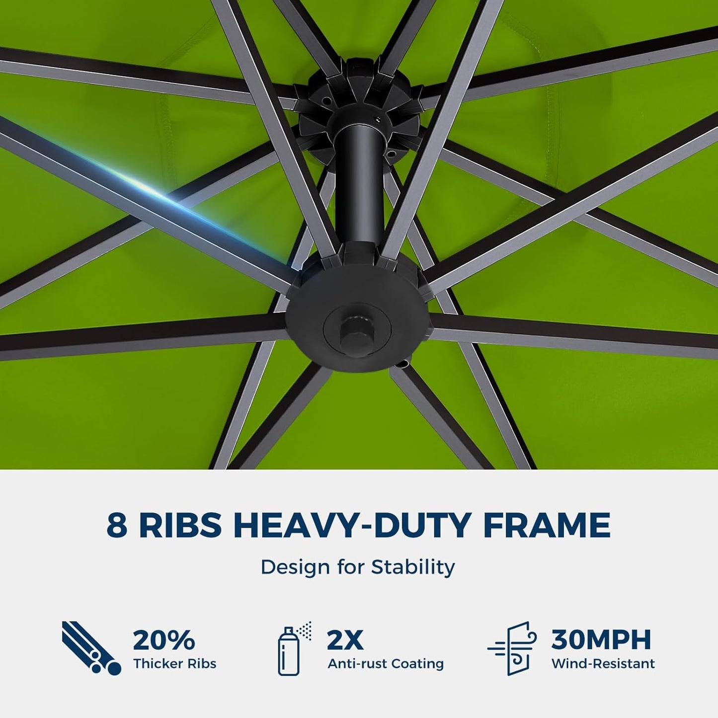 HOMSHADE 10ft Solar Lights Offset Cantilever Patio Umbrella - with Light and Base, LED Lighted Offset Hanging Patio Outdoor Market Umbrella UPF50+ UV Protection with Easy Tilt and Crank (Green)