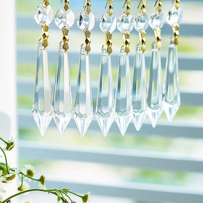 H&D 15pcs Large Clear Crystal Chandelier 60mm Icicle U-Drop Prisms Lamp Parts Brass Connectors