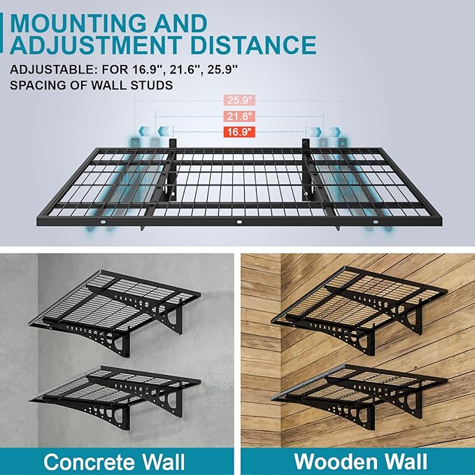 2-Pack 2×3ft Garage Wall Shelving, 24×36 inches Heavy Duty Wall Mounted Shelves, Garage Storage Shelf, 500 lbs Load Capacity, Black