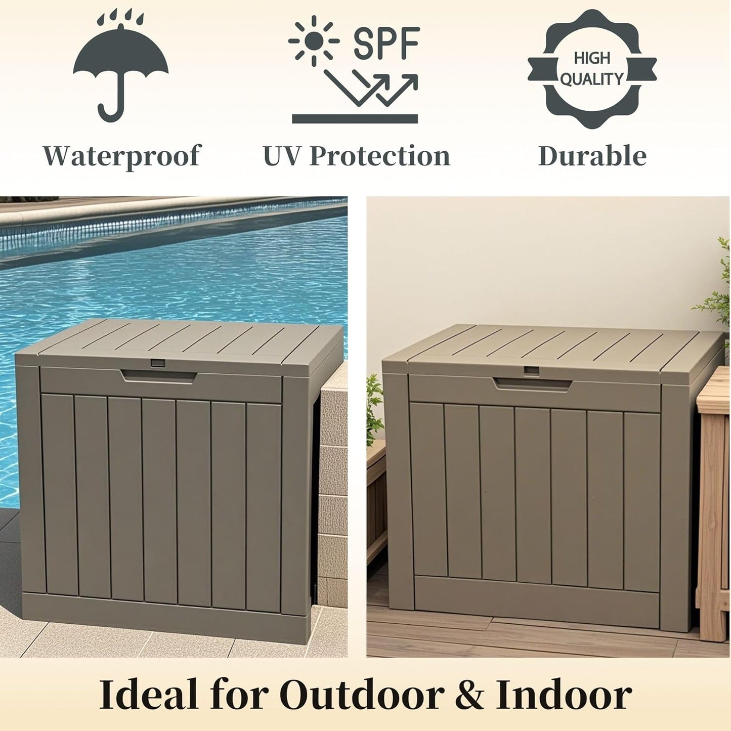 30 Gallon Waterproof Deck Box, Lockable Resin Storage Box for Patio Furniture Cushions Garden Tools and Outdoor Delivery Storage, Coffee