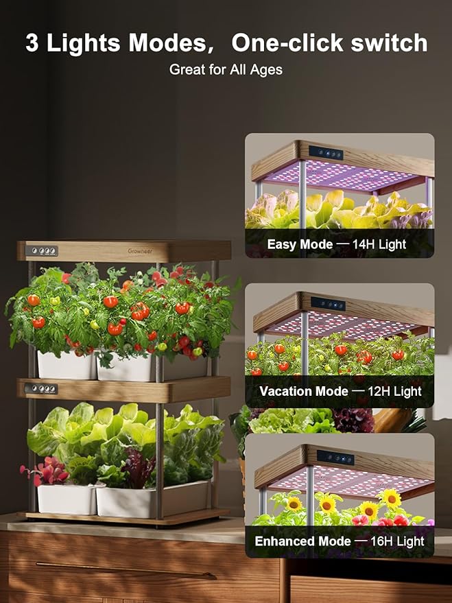 GROWNEER HydroEasy1.0 Hydroponics Growing System Kit, Beginner-Friendly Indoor Garden for Vegetable Fruit Herb, Bamboo Design, Perfect Gift Idea, Full-Spectrum LED Lights for Maximum Growth