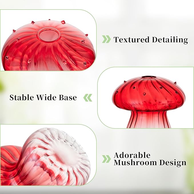 Glasseam Mushroom Plant Propagation Stations: Red Glass Terrarium Jar Set of 10 Cute Planters for Indoor Plants Mini Propagate Station Unique Christmas Birthday Gifts for Women Home Office Decor