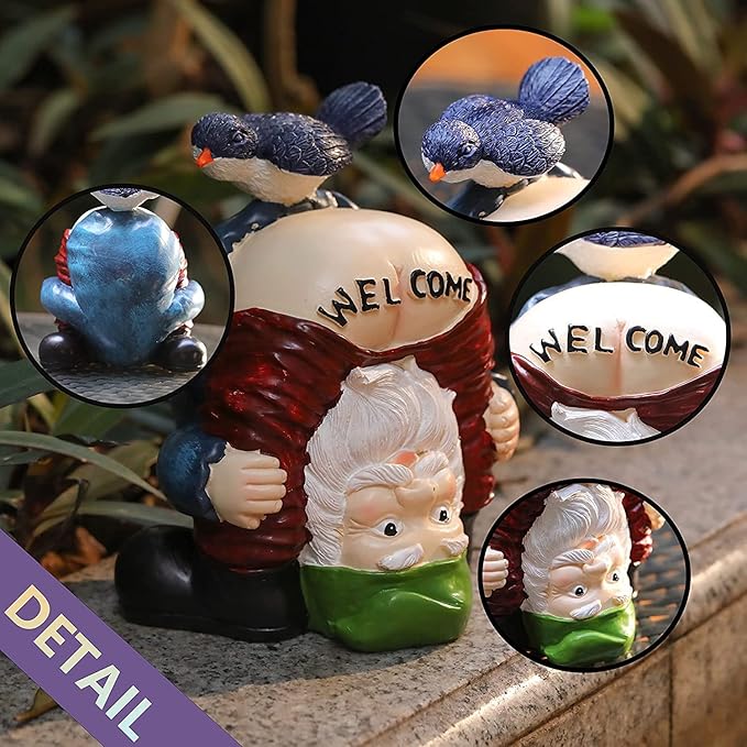 Garden Gnomes Outdoor Funny Welcome Gnomes Outdoor Statue Garden Gnome Figurine for Lawn Patio Yard Decoration Christmas Garden Gifts