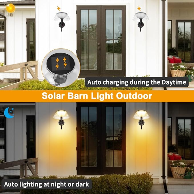 Aqonsie Solar Barn Lights Outdoor with 3 Lighting Modes & Motion Sensor, Attractive Solar Wall Lights Outdoor, Waterproof Outdoor Solar Light for Chicken coop, Barn, Shed, Garden, Porch, Yard, 2 Pack