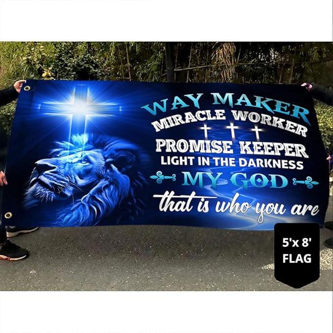 American Flag-Jesus Christ Grommet Flag Way Maker Miracle Worker DDH1349GF, 3x5 ft., No Flag Pole Rings-USA Heavy Duty Flags Canvas Cotton-Durable Indoor Outdoor Flag