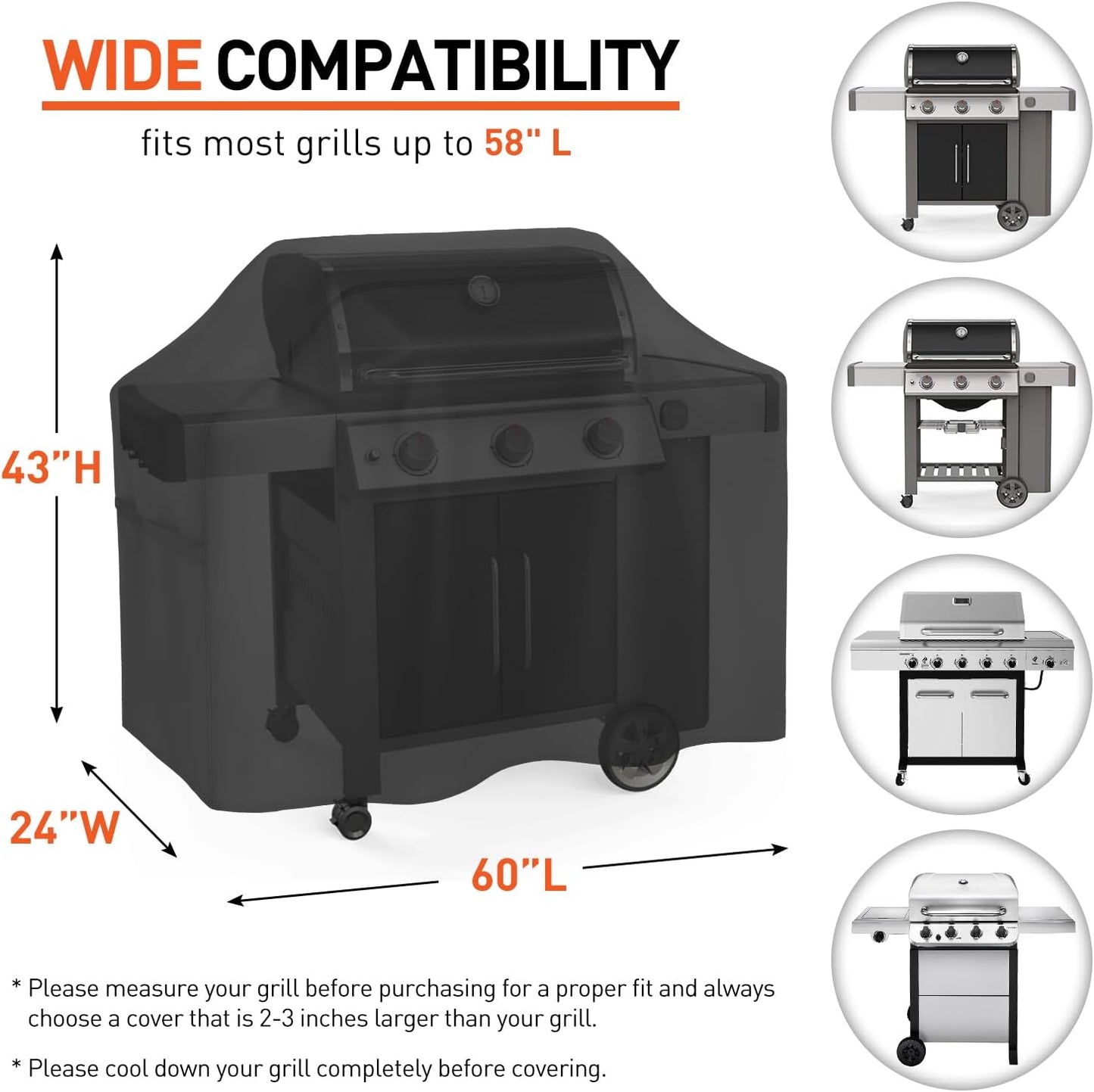 Grill Cover for Outdoor Grill 60 Inch, Waterproof and Fade Resistant BBQ Gas Grill Cover, All Weather Protection Compatible with Weber Char Broil Nexgrill and More Grills