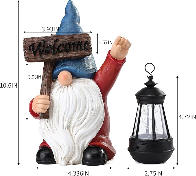Garden Gnome Outdoor Decoration Solar Gnomes Statue with Lantern LED Lights,Terrace Courtyard Lawn Patio Porch Decoration Christmas Housewarming Gift for Woman Mom, Gnome Blue
